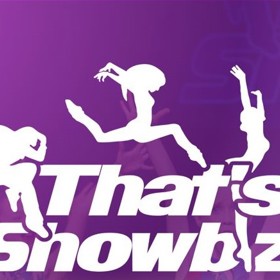 Silhouettes of 3 dancers jumping over the words, That's Showbiz