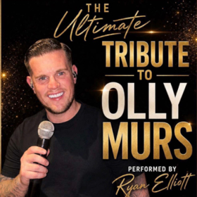 Olly Murs tribute singer Ryan Elliott, smiling and holding a microphone